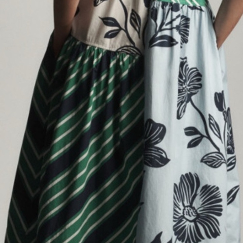 Anthropologie Maeve button up collared dress mixed patterns size M - Picture 2 of 5